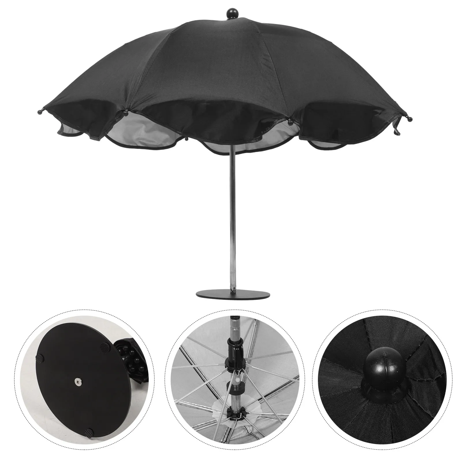 Mini Sun Shade Umbrella Black Compact Desk Canopy Small Patio Tabletop Poolside Umbrella Drinks Phones Decorative Outdoor Shade