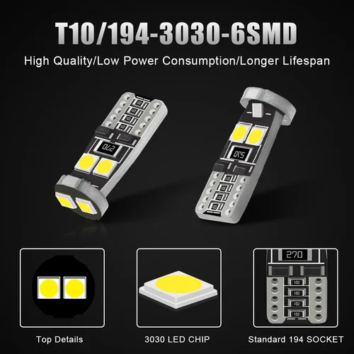 Imagen 2 del producto ACTVTCA 10 Uds T10 Led Canbus W5W bombillas Led 168 194 lámpara de señal cúpula lectura luz de matrícula luces interiores de coche led T10