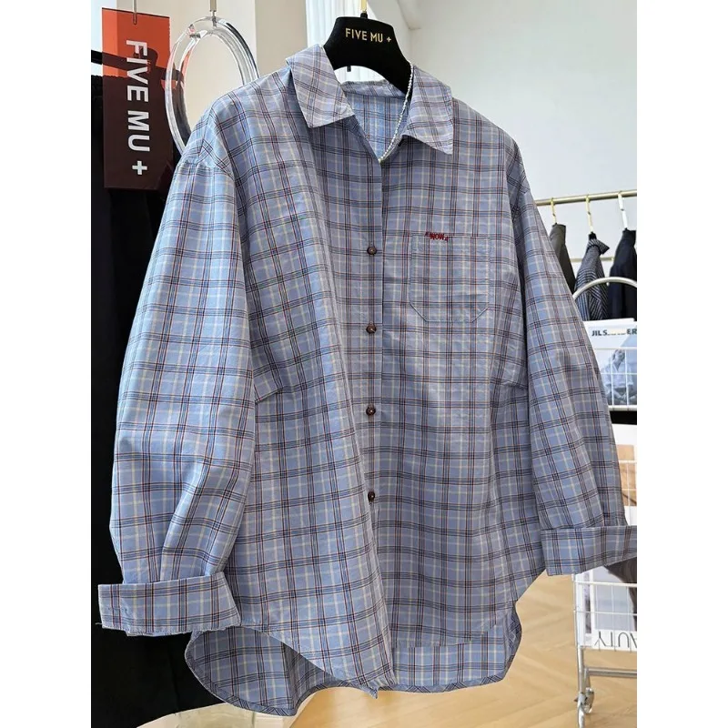 

High-end Retro Korean Style Loose Casual Plaid Long-sleeved Shirt for Women Autumn Unique Printed Temperament Top