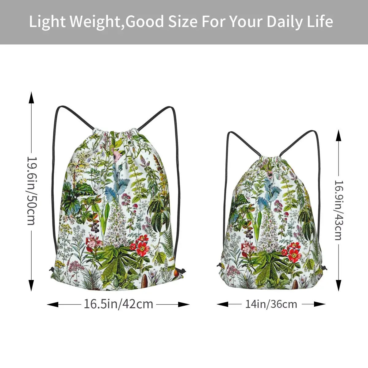 Medinical Plants Vintage French Backpacks Portable Drawstring Bags Storage Bag Book Bags for Travel Students