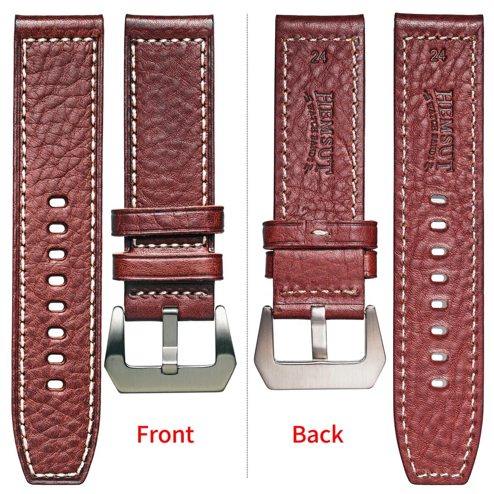 HEMSUT Italy Geunine Leather Watch Band 20 22 24 26MM Retro Vintage Handmade Cowhide Watch Straps For Men Women