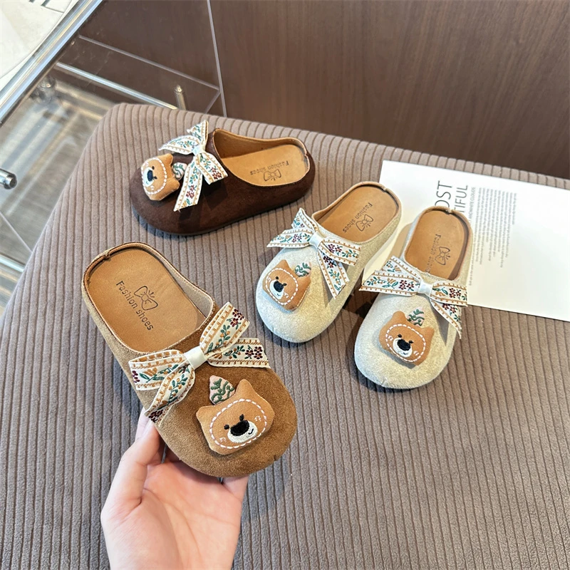 

Children's Slippers 2025 New Cute Cartoon Girls Causal Princess Slippers Sweet Bowknot Outdoor Versatile Kids Fashion Flat Shoes