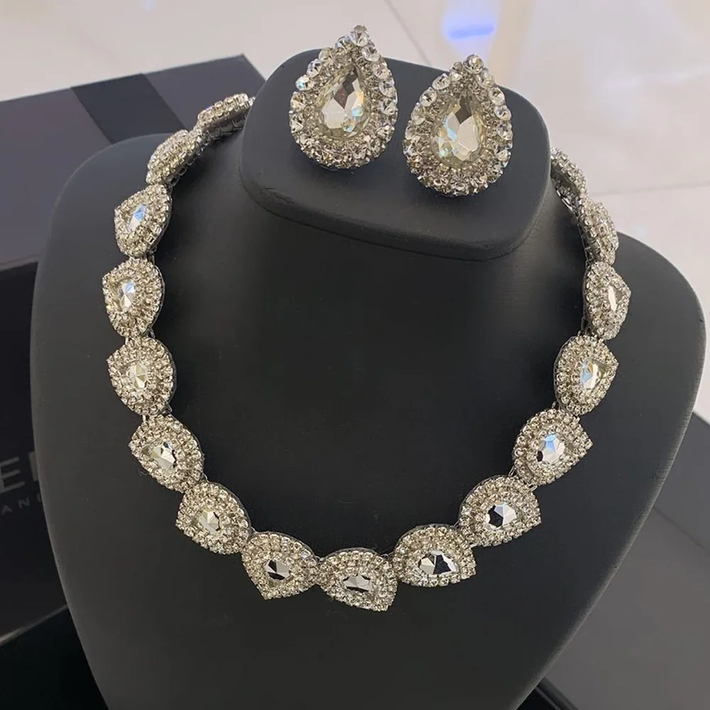 Stonefans Water Drop Necklace and Earring Set Luxury Wedding Y2k Bridal Accessories Jewelry Set for Women 2024 Designer Elegant
