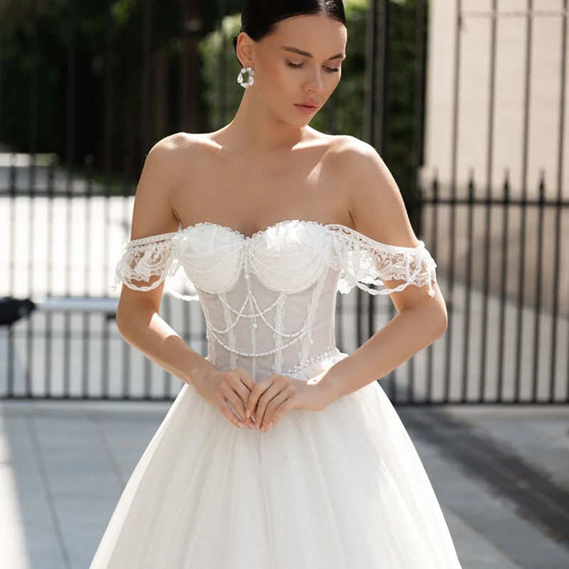 Vestido De Novia De princesa blanco De Eightree para mujer, Vestidos De Novia con escote en forma De corazón y apliques De perlas, Vestidos De Novia personalizados