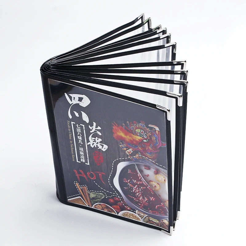 8 Pages 16 Sides Transparent PVC Restaurant Menu Covers, Fits stand A4 Size Paper