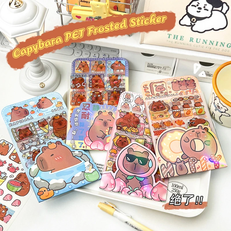 4Sheets/Bag Cartoon Cute Capybara Stickers Creative Waterproof Capybara Stickers Student Stationery DIY Hand Account Stickers