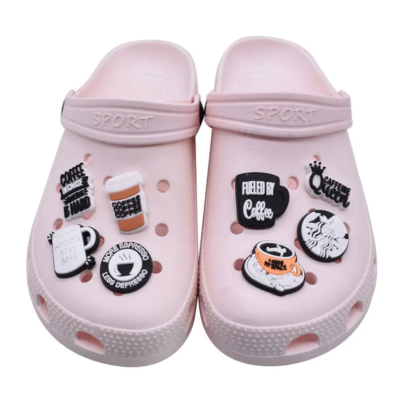 15Pcs Shoe Charms for Crocs Accessories Coffee Drink Badge Women Clog Sandals Buckle Kids Pins Men Decoration Jeans X-mas Gift