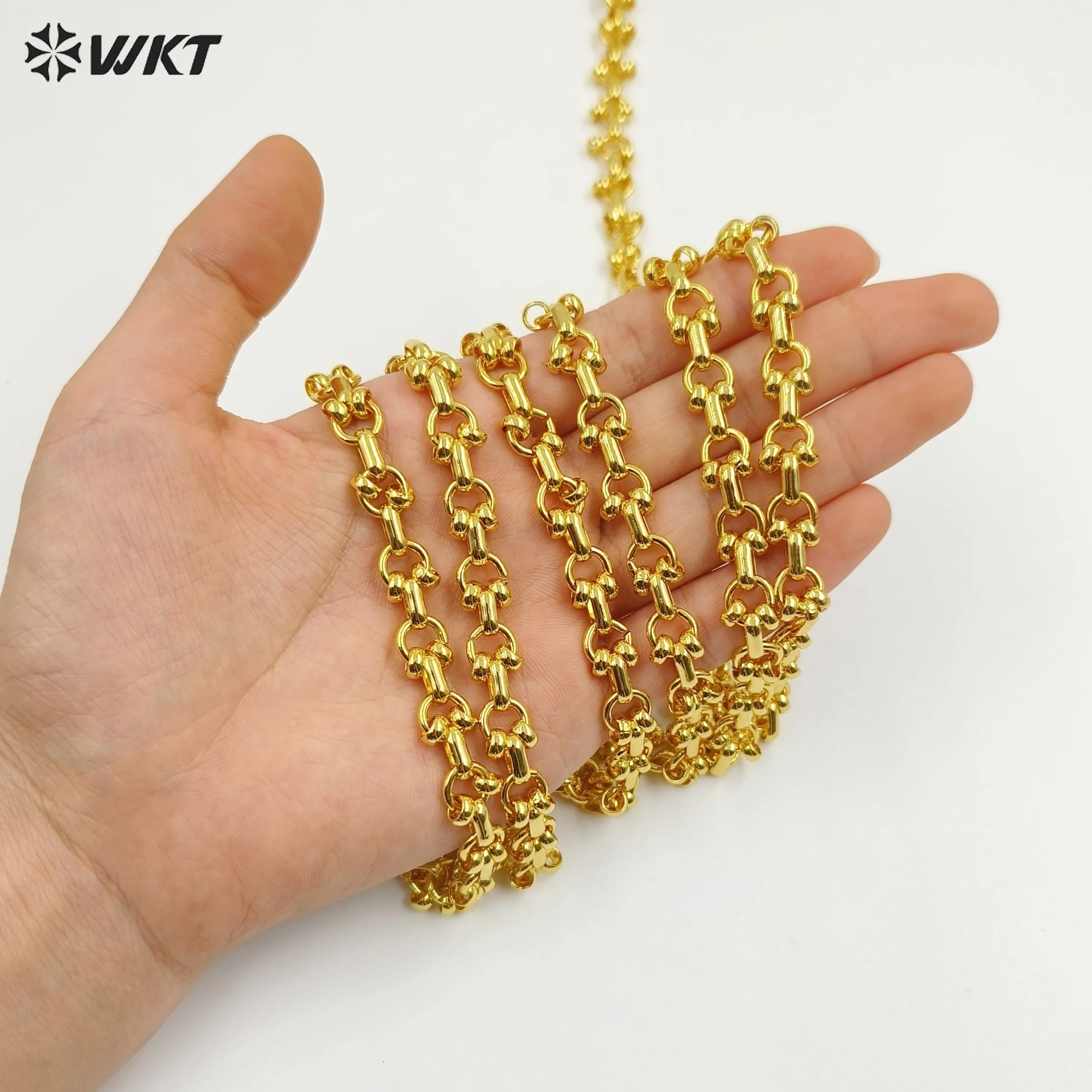 

WT-BC257 Good Quality Gold Plated Chain Round Shape With Double Little Circles Metal Yellow Brass Link For Jewelry Making