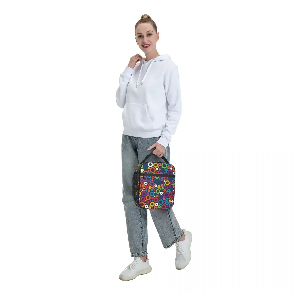 Colorful Seamless Pattern With Circles Insulated Lunch Bags Women Abstract Geometric Pattern Portable Thermal Cooler Bento Box image 6