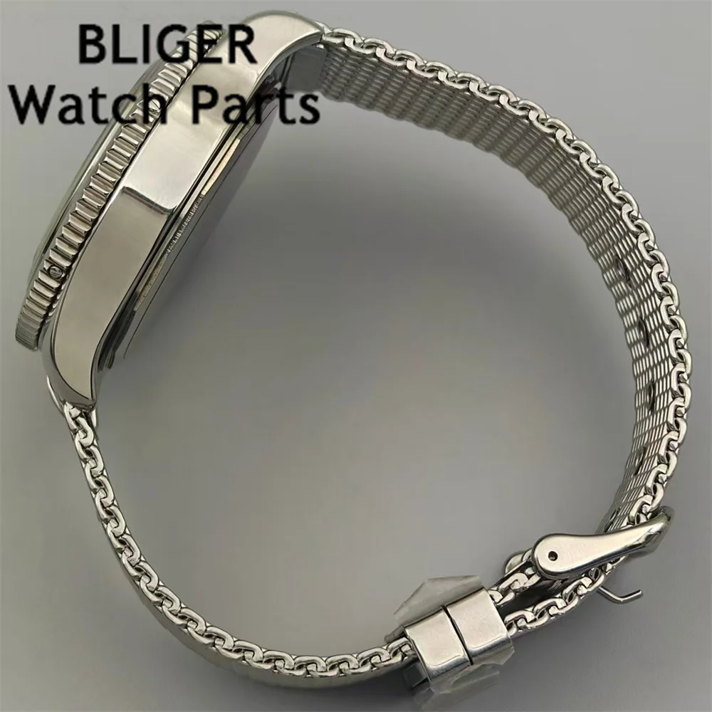 BLIGER 44 مللي متر ساعة فضية سوداء حافظة أزرق AR طلاء زجاج شبكة حزام صالح NH34 NH35 ETA2824 PT5000 Mingzhu DG ميوتا حركة