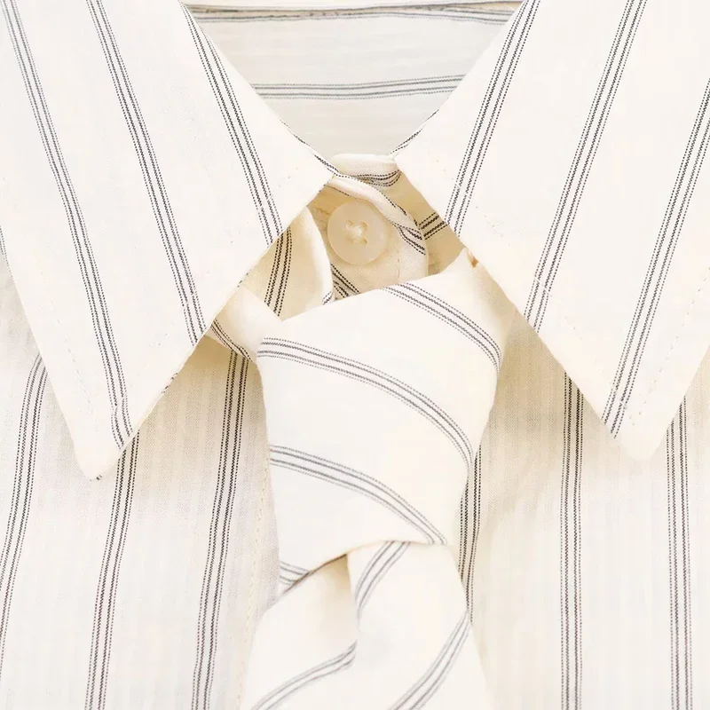 2025 nouveau automne femmes mode chemise rayé cravate bouton conception chemise ample 2025 femmes lieu de travail décontracté Adaptation chemise