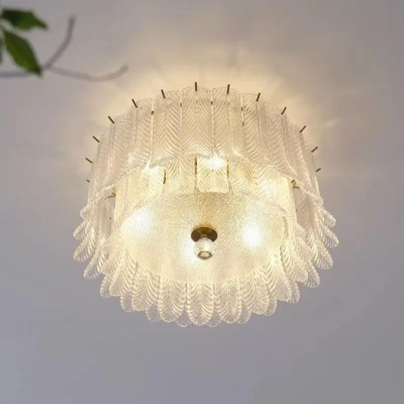 Modern minimalist crystal lamp in the bedroom, French cream style ceiling lamp