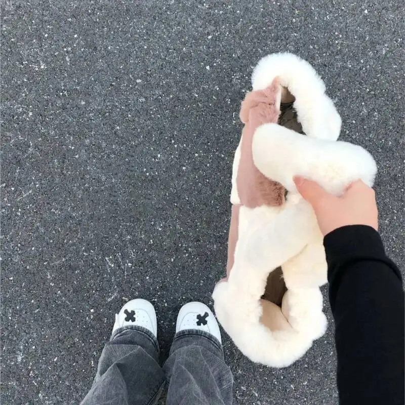 Sweet Cute Plush Tote Women Color Block Soft Large Capacity Handbag Ladies Gentle Comfort Minimalist Versatile Underarm Bag