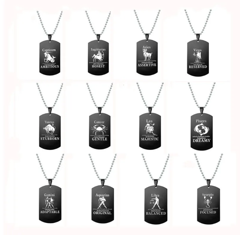 Stainless Steel Signs of The Zodiac Necklace Titanium Steel Constellation Symbol Black Necklace