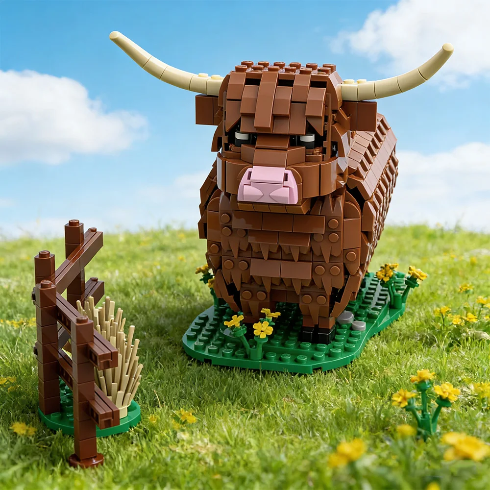 MOC – briques de bétail des Highlands, blocs de construction d'animaux kyloe, modèle à assembler, jouets éducatifs pour enfants, cadeaux de bricolage