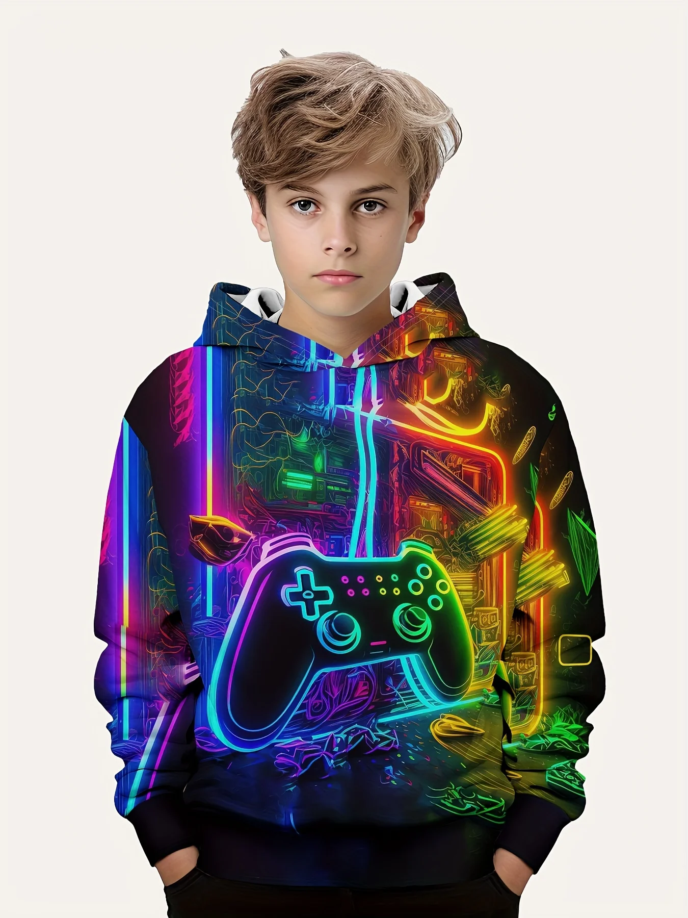 Children\'s Clothes 3D Controller Games Printed Hoodies Boys\' Autumn Clothes Long Sleeve Fashion Sweaters for Children Sweatshirt