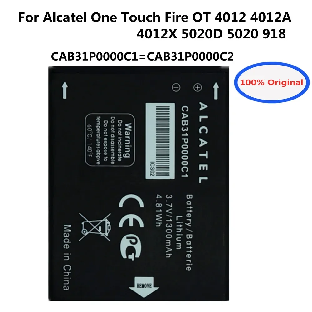 1300mah CAB31P0000C1 Phone Battery For CAB31P0000C2 Alcatel One Touch Fire OT 4012 4012A 4012X 5020D 5020 918 Batteries