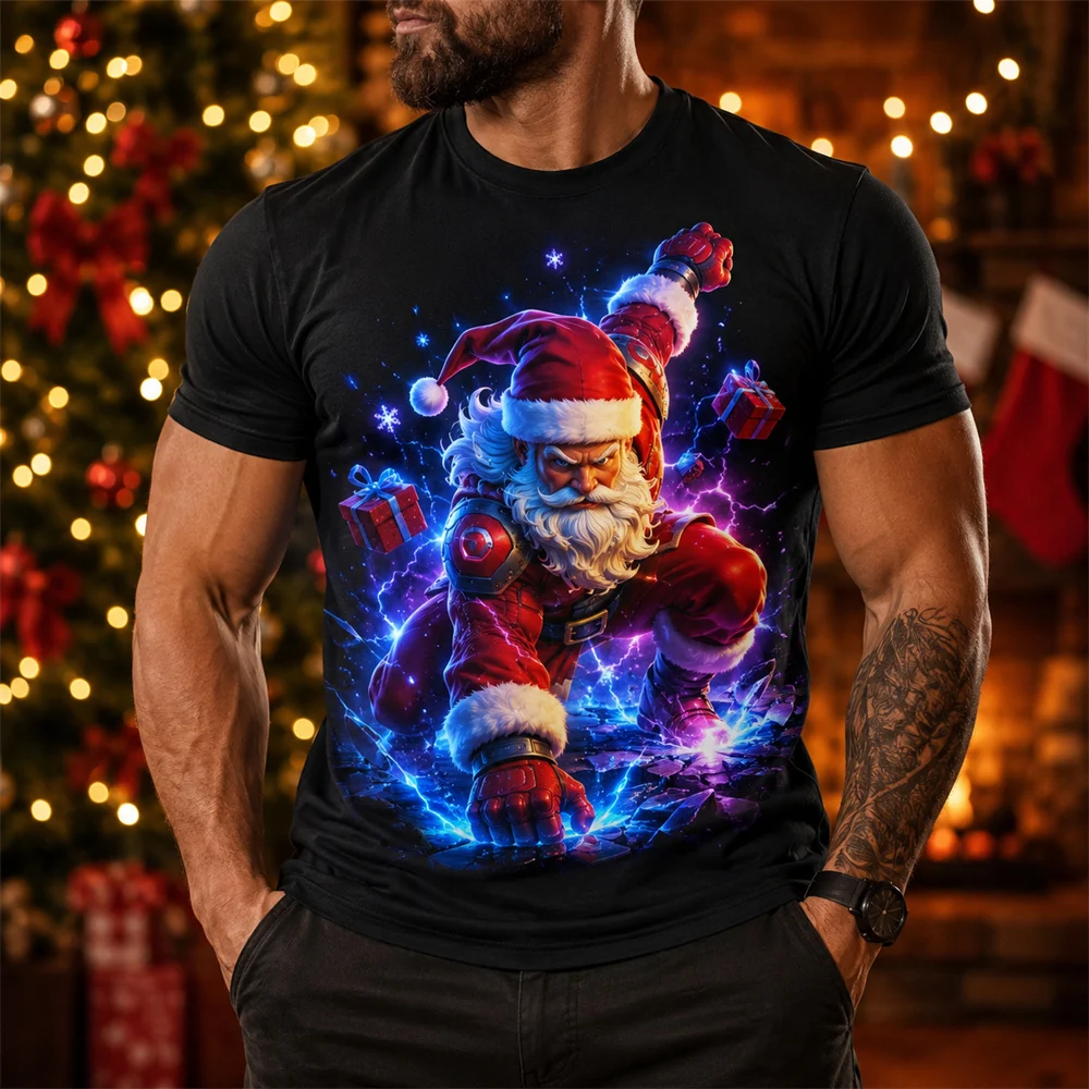 Men's Christmas T Shirt Santa Claus Guitar 3D Print Graphic Short Sleeve  Casual Shirt Holiday Party Streetwear Men Clothing
