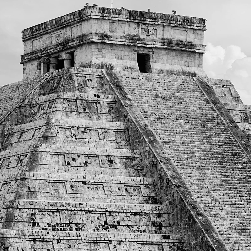 CHICHEN ITZA المكسيك طباعة أبيض وأسود التصوير المشارك تينوم يوكاتان المايا جدار الفن المكسيكي نمط قماش اللوحة ديكور