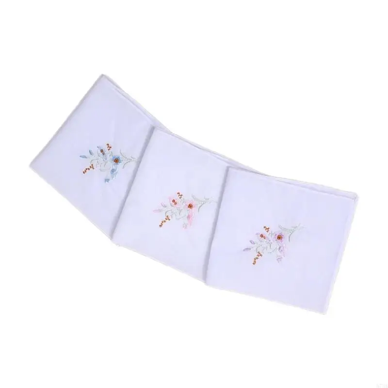 573B 3PCS/Đặt khăn tay thực tế Người phụ nữ có thể giặt được thêu hoa Hankie Handkerchief