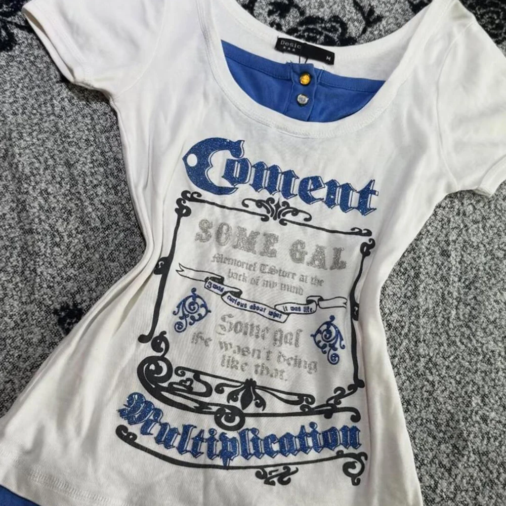New Short Sleeved Gothic Kawaii Retro Subculture T-Shirt Casual and Fashionable Summer Women's Japanese Cute Lace O-Neck T-Shirt