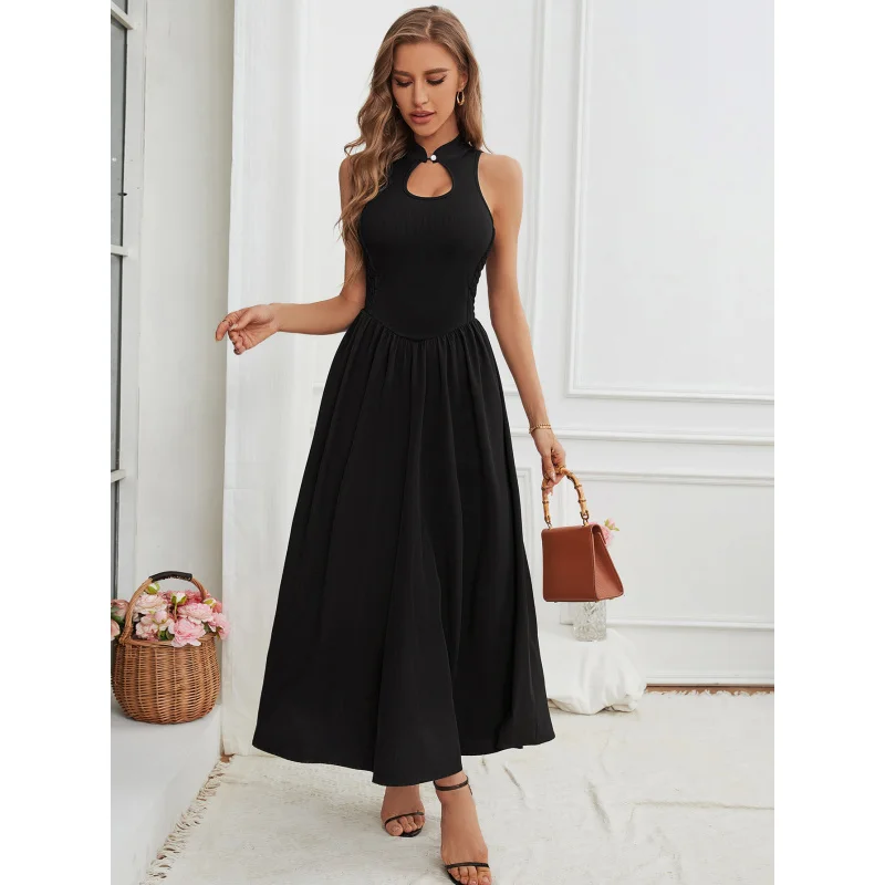 

YQ1-Summer New Sexy Style Half High Collar Sleeveless Button New Chinese Style Dress