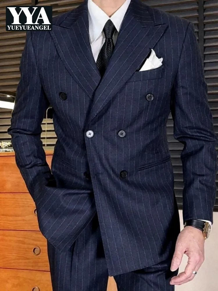 Business Casual Male Long Sleeves Comfortable Blazer Jackets Men Solid Color Striped Single-Breasted Fashion Suit Outerwear