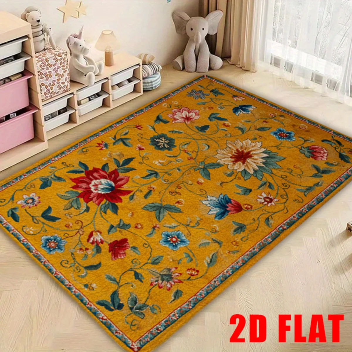 Decorative Yellow Floral Area Rug Bohemian Style Mat for Living Room Bedroom Hallway Home Decor Oriental Pattern Durable