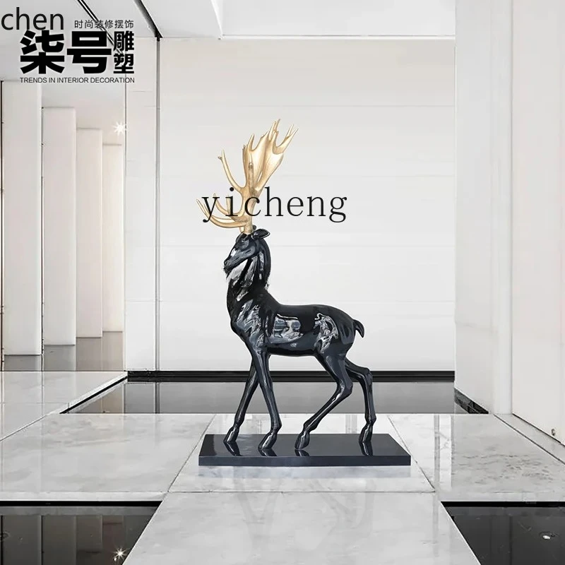 HT   hotel lobby welcome large floor ornament lucky deer fiberglass living room abstract deer sculpture