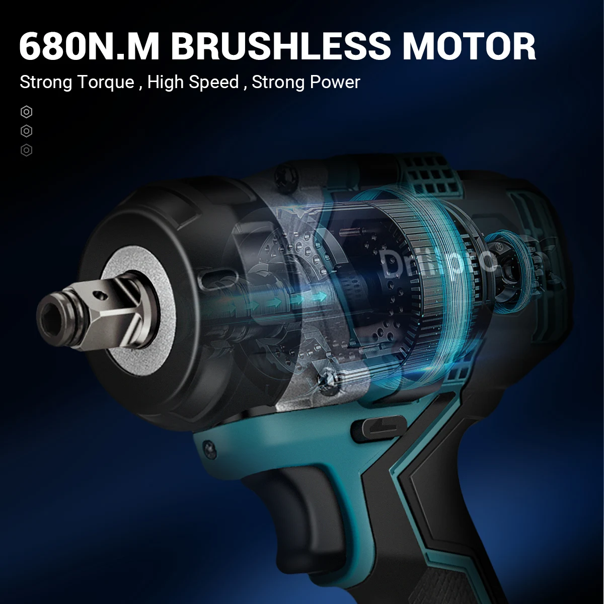 Drillpro 680N.m High Torque Brushless Cordless Electric Impact Wrench Screwdriver 1/2\