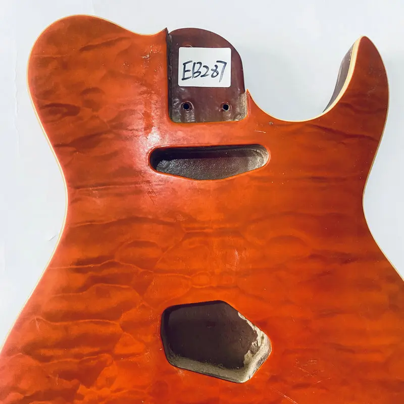 EB287  Orange Color Quilted Maple+Solid Redwood Custom Tele Electric Guitar Body for TL Guitar Replace DIY Guitar Parts