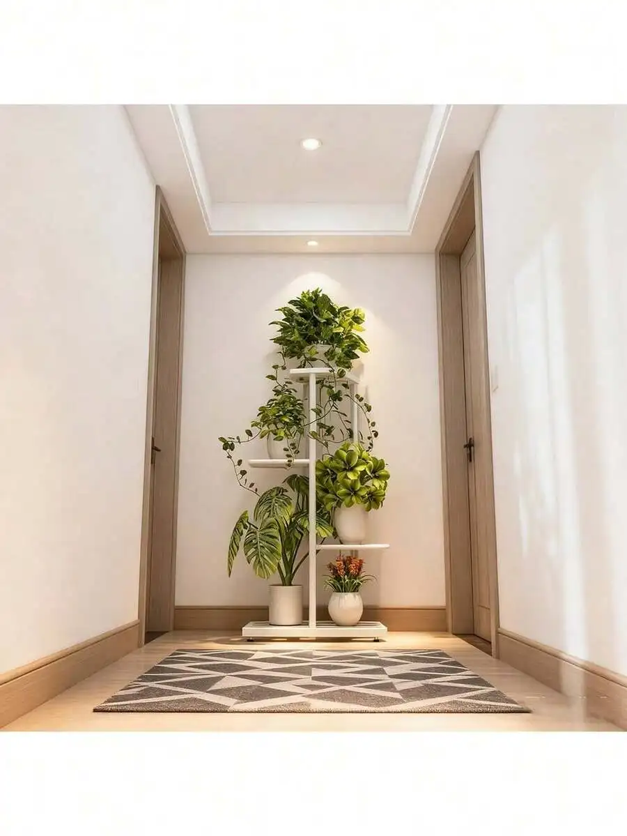 4 Tier Plant Stand -With Wheels Practical And Durable Plant Stand - Indoor And Outdoor Metal 4 Tier 5 Basin Multi-Pot Planter Ra