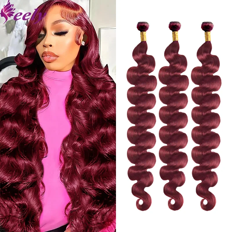 Red Human Hair Bundles Body Wave Burgundy Bundles Brazilian Remy 99J Human Hair Bundles Weave Extensions 30 Inch For Black Women