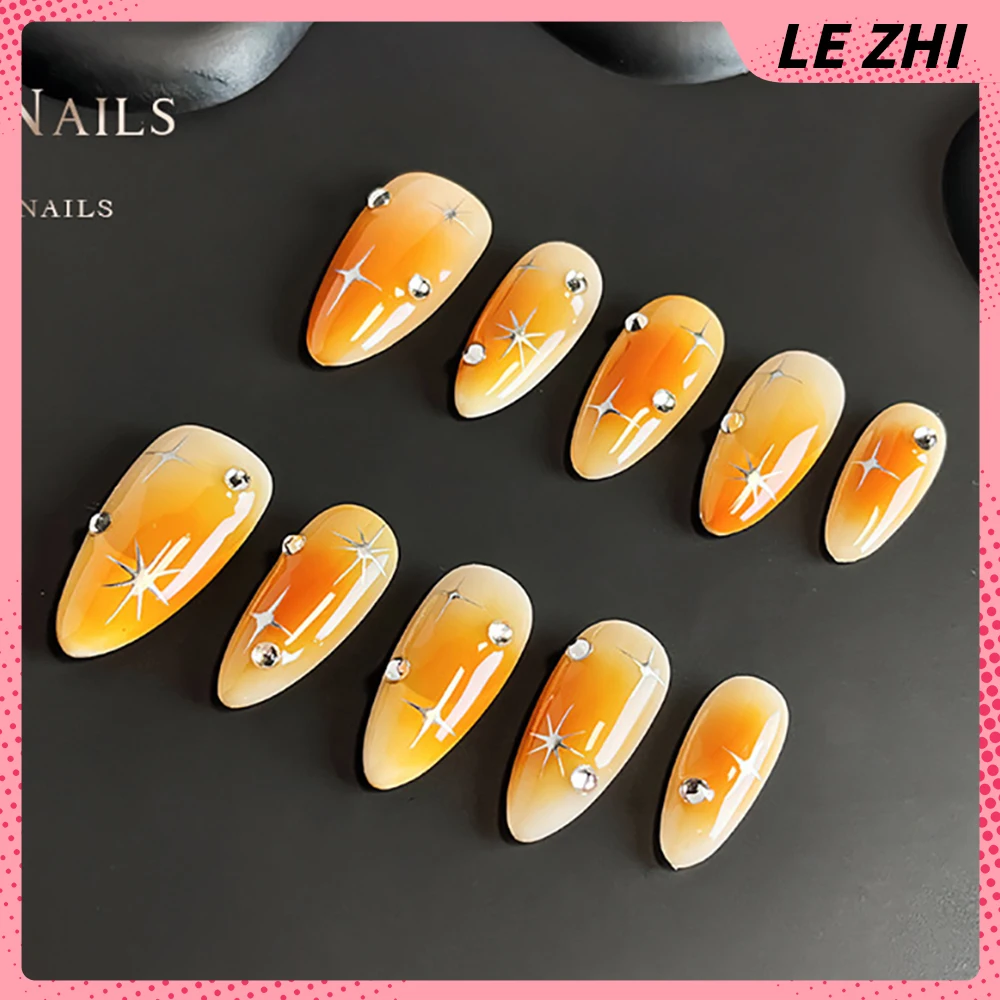 Handmade Spice Girl Leopard Print Zebra-Stripe French Style Almond Fake Nails 3D Flowers Water Drop Design Press On Nails