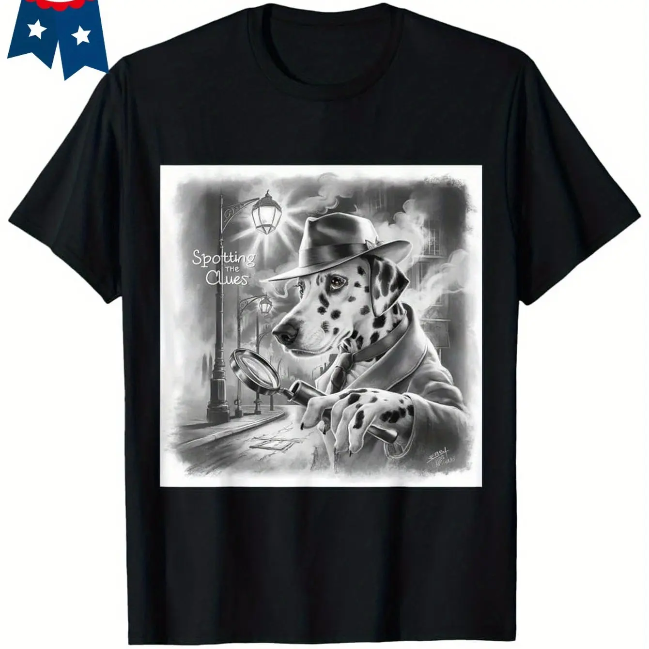 Men's Retro Spotted Dog Pattern T-shirt Clue Tracking Casual Top Four Seasons Clothing Detective Inspired Design Printed T-shirt