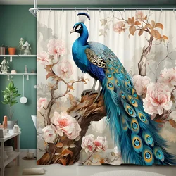 Peacock Shower Curtain Tropical Botanical Animal Flower Farm Oil Painting Landscape Polyester Fabric Bathroom Decor Curtains Set