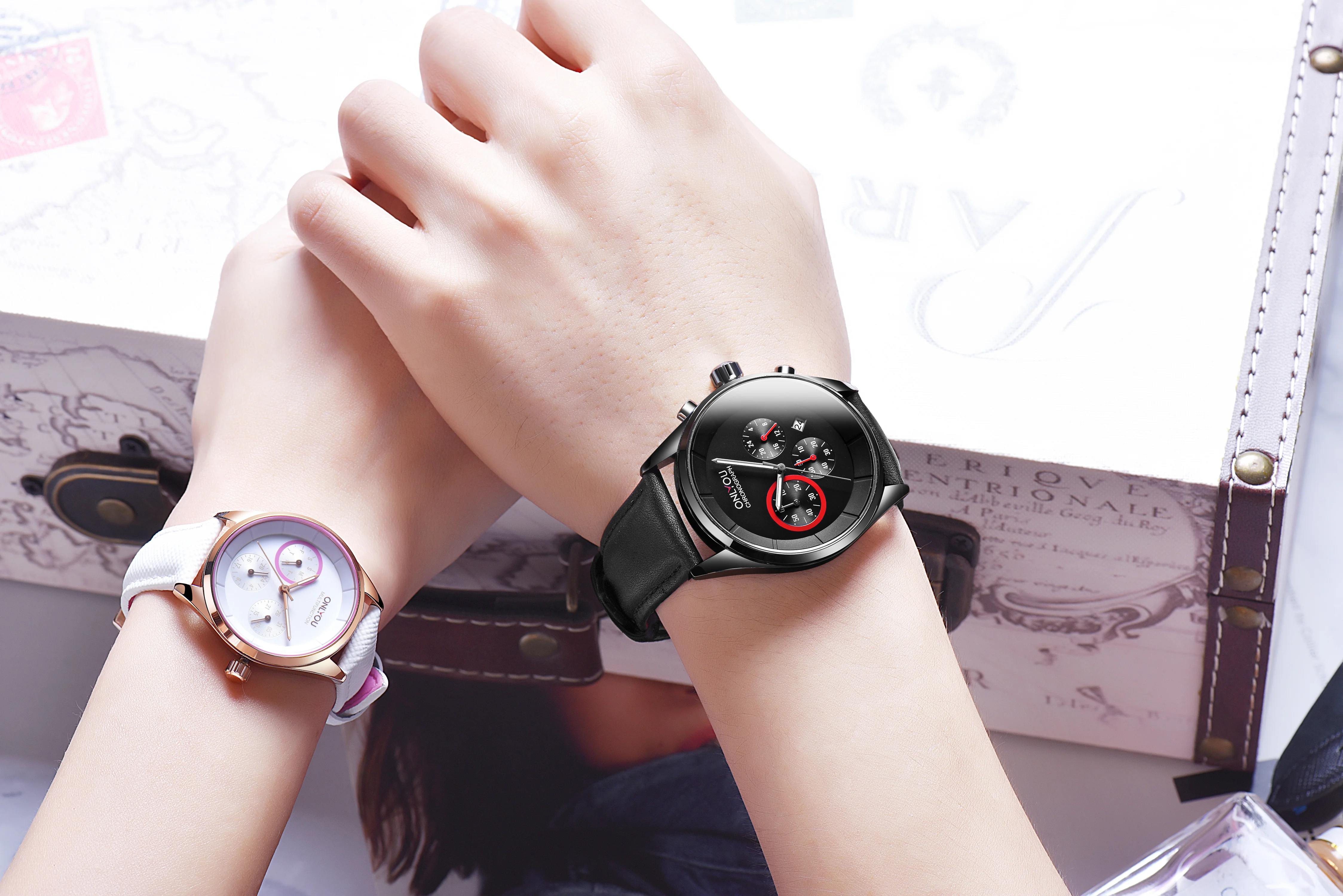 ساعة رياضية كاجوال أنيقة من ONLYOU للأزواج، ساعة يد رجالية ونسائية مقاومة للماء بحزام من الجلد الطبيعي، متضمنة صندوق الساعة