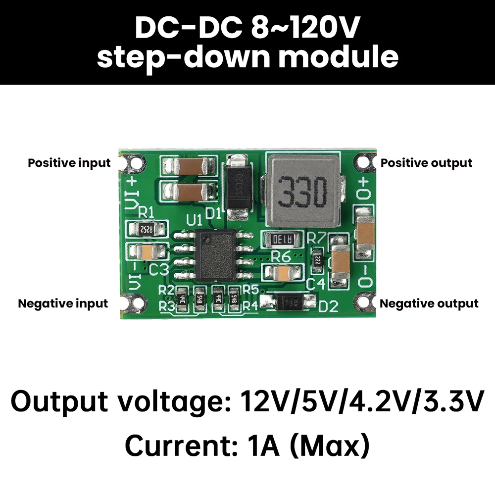 Módulo de alimentación reductor de alto voltaje DC-DC, módulo de fuente de alimentación regulador de voltaje, microcontrolador GPS de 8V 60V120V a 3,3 V/5V/12V