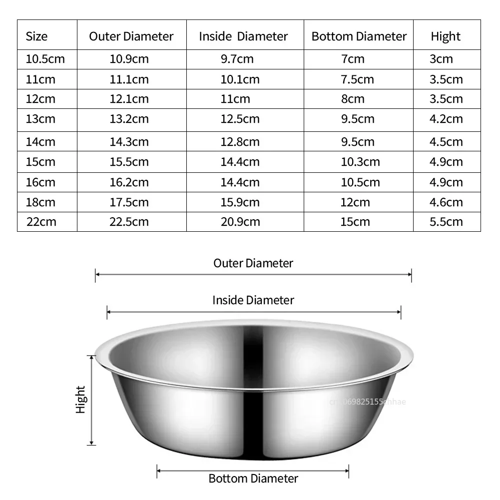 Large Dog Stainless Steel Cat Food Bowl 11-22cm Large Capacity Pet Metal Feeding Bowl Durable Food Drinking Basin