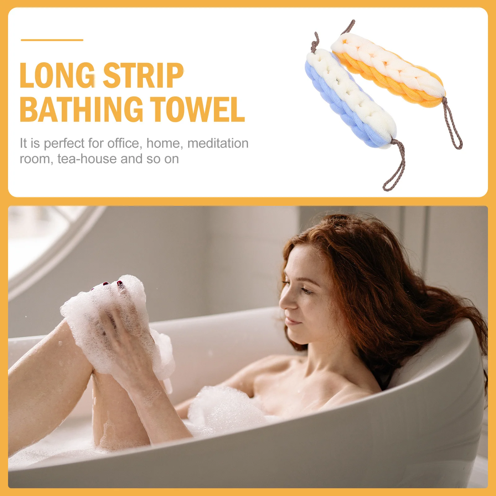 

2pcs Premium Pe Long Strip Lanyard Bath Towel Rich Foaming Exfoliating Scrubber For Body Skin Shower Household Back Cleaning