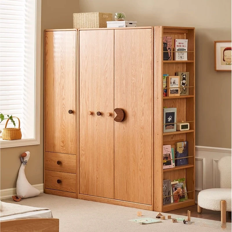 All solid wood children's wardrobe, cherry wood small apartment combination wardrobe, solid wood multi-functional wardrobe