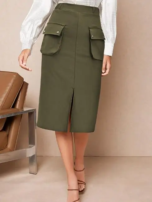 

Women's Skirt 2025 New Elegant and Fashionable Front Slit Personalized Workwear Bag Mid Length Skirt Commuting Skirt