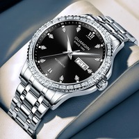 GUANQIN Watches for Man Upgraded Japanese Mechanical Diamond Inlaid Bezel Stainless Steel Luminous Waterproof Men Watch for Gift