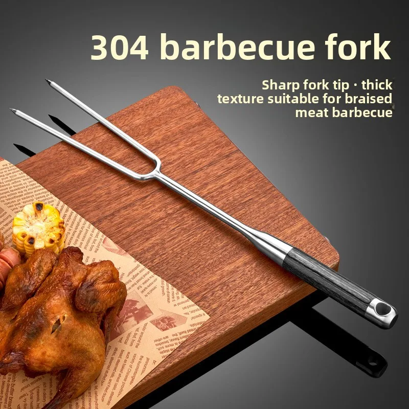 Horquilla para carne 304, tenedor para barbacoa de acero inoxidable, tenedor para barbacoa al aire libre, tenedor para comida, bistec a la parrilla, pollo entero, tenedor para barbacoa