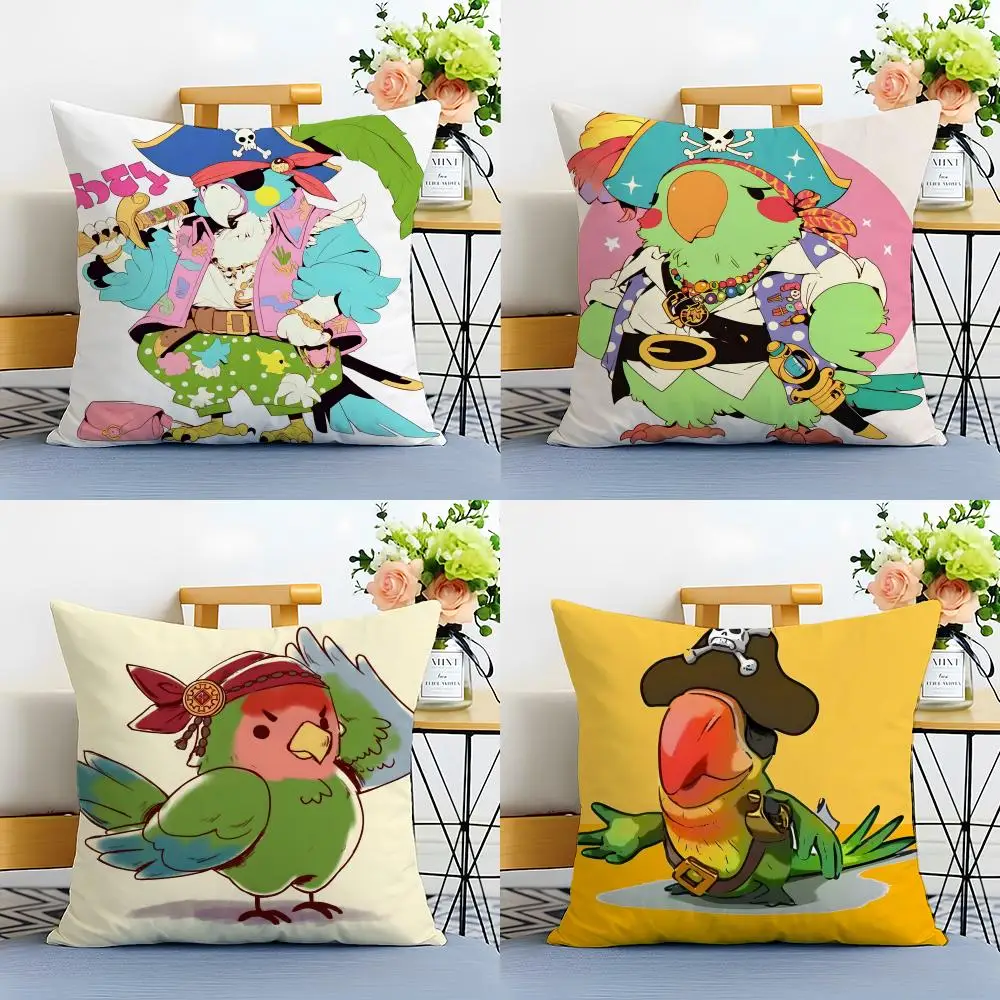 Fun Creative Art Pirate Parrot Cushion Cover Linen Pillowcase Soft  for Sofa Bed Home Room Decor