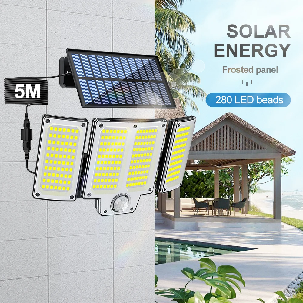 318/328/280 LED Outdoor Solar Lights Super Bright 3 Modes Flood Lights IP65 Waterproof Wall Lamp with Remote for Yard Garden