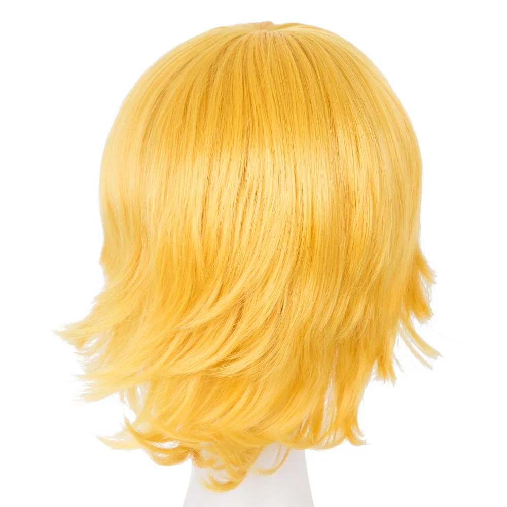 Cosplay Wig Fei-Show Synthetic Heat Resistant Short Wavy Hair Costume Cosplay Halloween Carnival Events Party Yellow Hairpiece