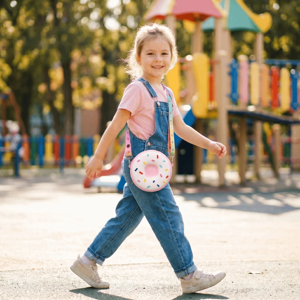 Mini Size Donut Crossbody Bag Zipper Closure Silicone Material Mini Snack Bag Rainbow Design Adjustable Strap