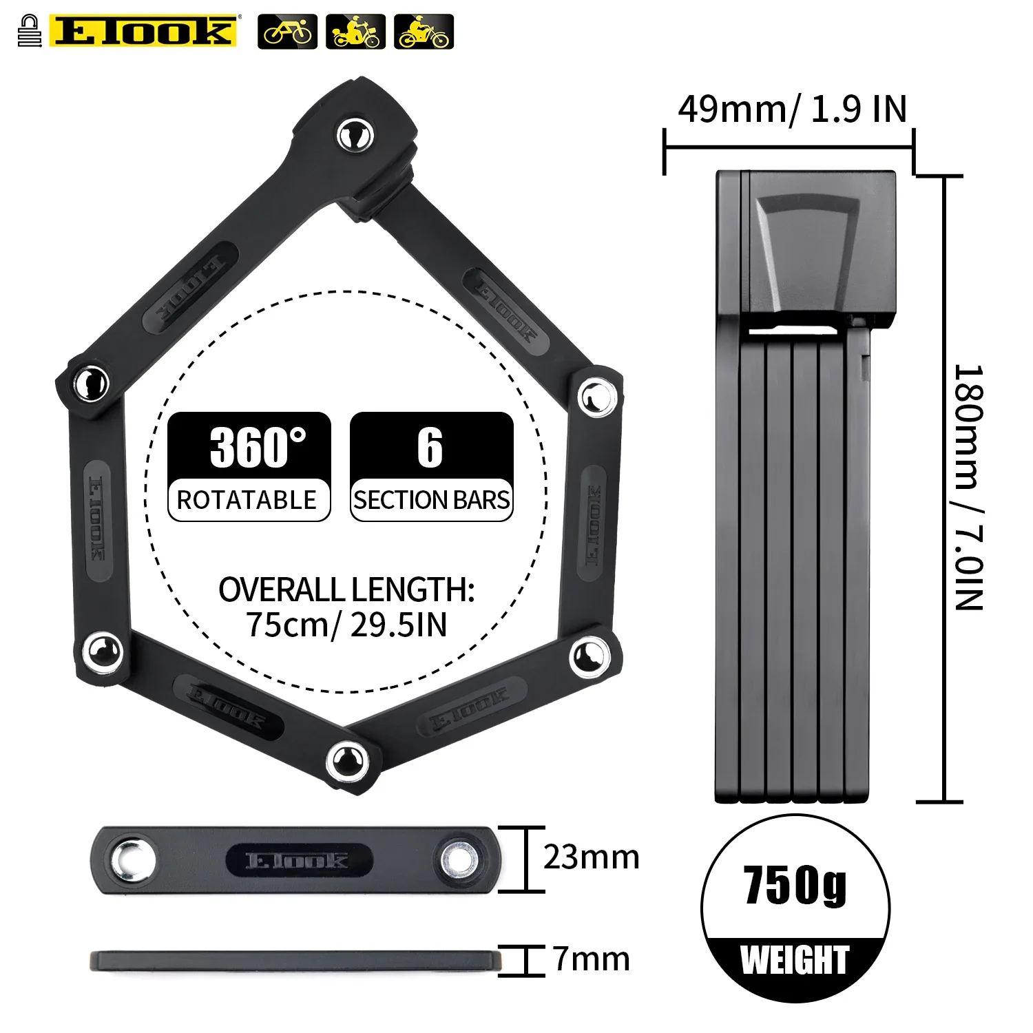 ETOOK Patent Lightweight Anti Theft Bike Lock E Bike Lock Bike Folding Lock