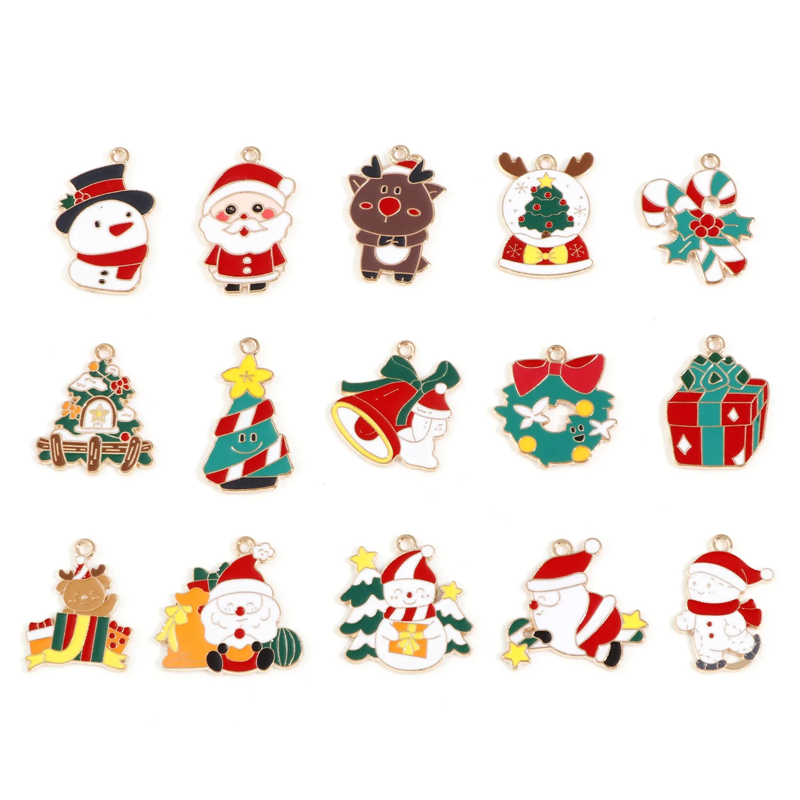 10pcs New Christmas Charms Cartoon Tree Santa Snow Deer Multicolor Enamel Metal Pendants DIY Necklace Bracelets Jewelry Gifts